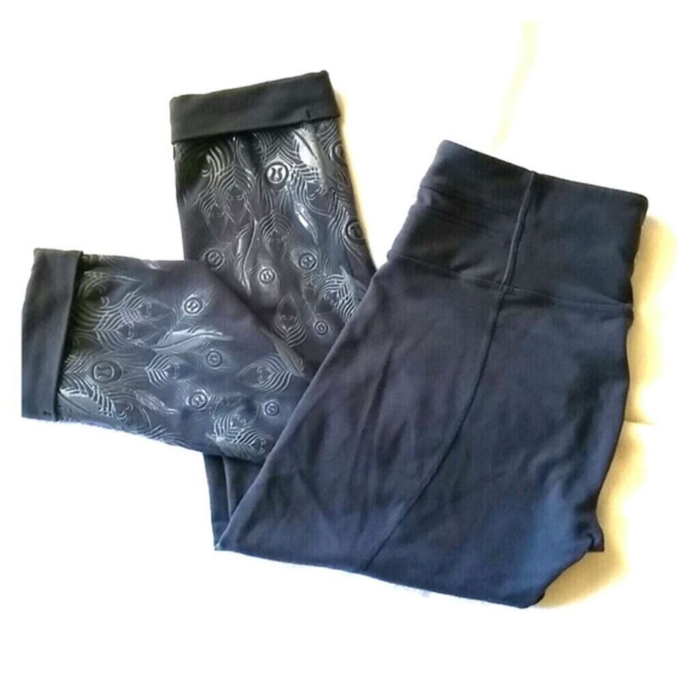Lululemon Acro Crops W/ Peacock Feather Details